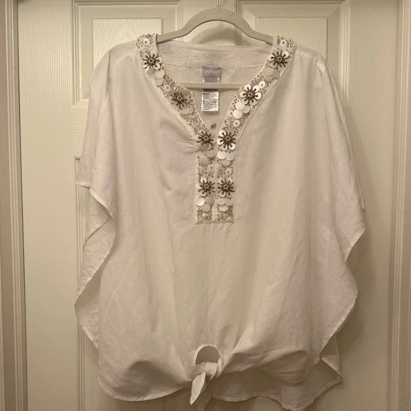 Chico's Ivory Tunic with Taupe and Silver Accents Size 1 - Picture 2 of 12